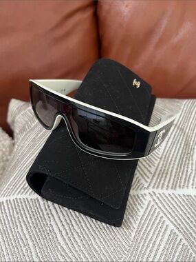 Authentic CHANEL Black and White Shield Sunglasses